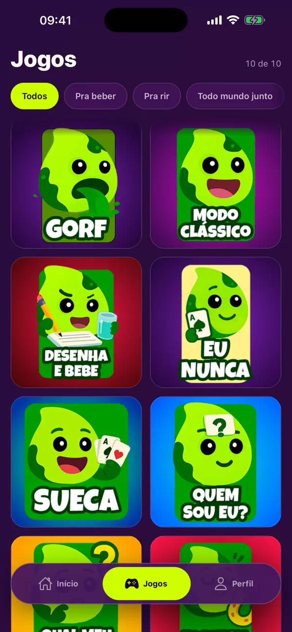 Lista com os 10 jogos de beber do app Gorf